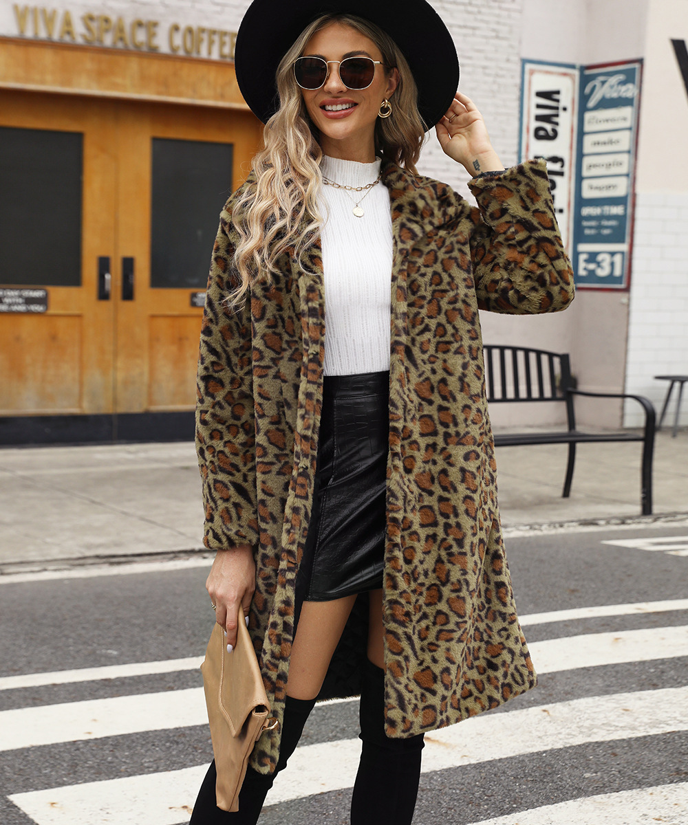 Women's Clothing hot selling leopard print   fur plush lapel coat long fashionable autumn and winter new style_voghion.com