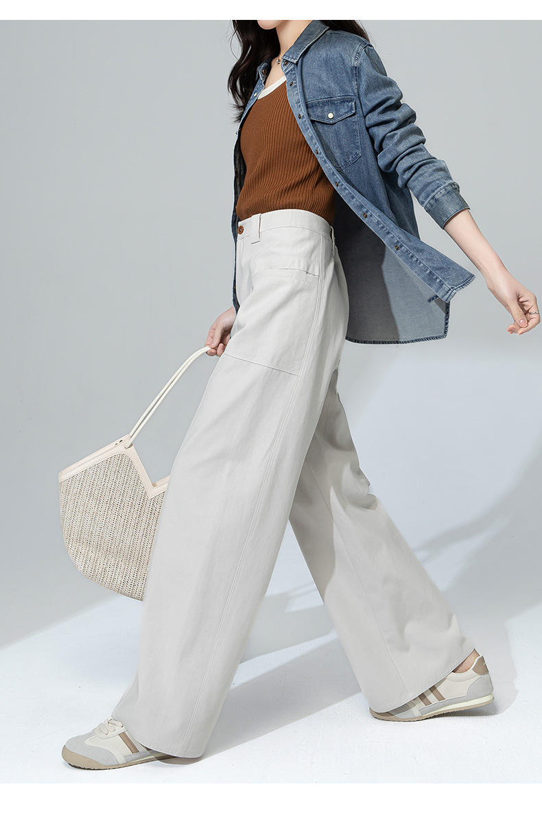 Quần jean nữ cạp cao ống rộng dáng suông chất cotton Tencel mềm mại — Màu bí ngô chi tiết 4