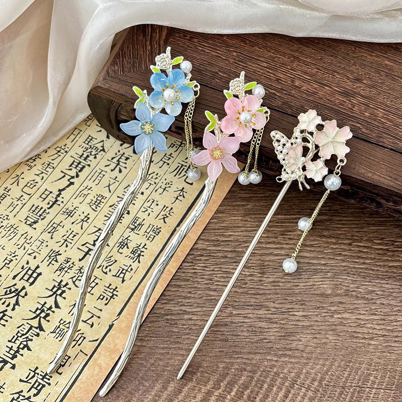 Flores chinas retrógradas flange paso agitando pinzas de cabello de mujer elegante ropa de estilo chino pinzas de cabello de cabello de cabeza trasera pinzas de cabello