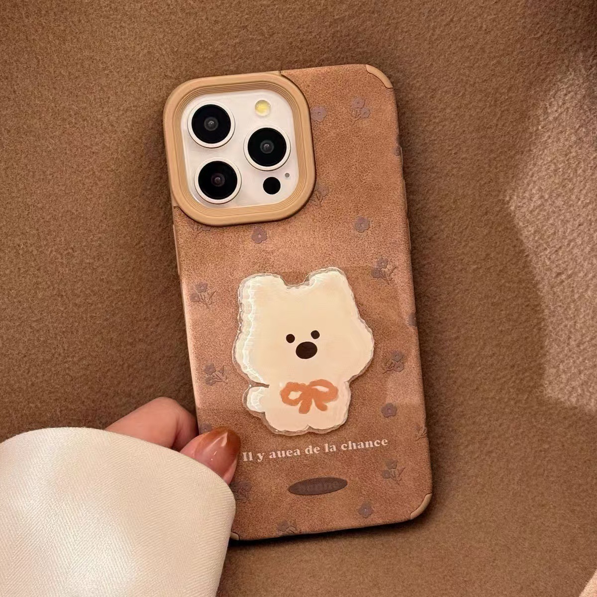 Ins Maillard Flower Stereo Puppy Parche para iPhone14/15ProMax funda para teléfono móvil 13 Apple 16