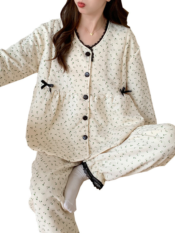 妊婦パジャマ春秋空気綿11月産後授乳服月子服春秋タイプ産婦授乳ホームウェア|undefined