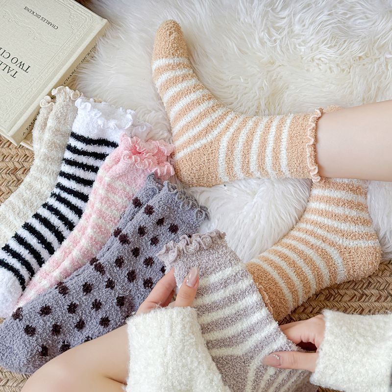 Calcetines de Piso de Felpa de Poliéster Térmicos, Absorción de Sudor y Antifricción para Invierno y Hogar