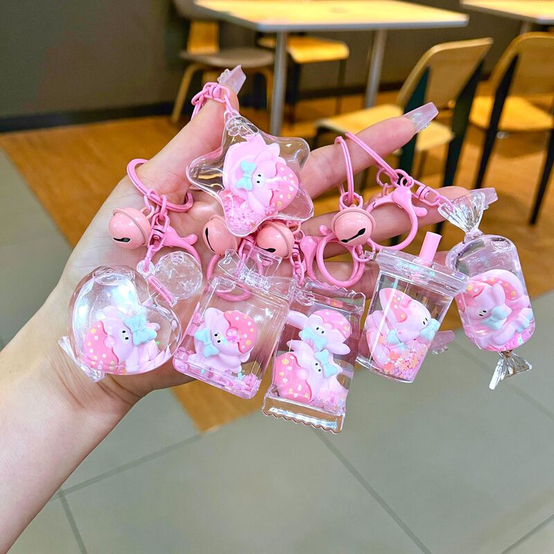 Oil luminous donut keychain pendant acrylic quicksand bottle bag pendant wholesale festival gifts wholesale