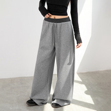 MIU系休闲卫裤女秋季加厚拼色抽绳高腰显瘦宽松阔腿直筒裤子女款