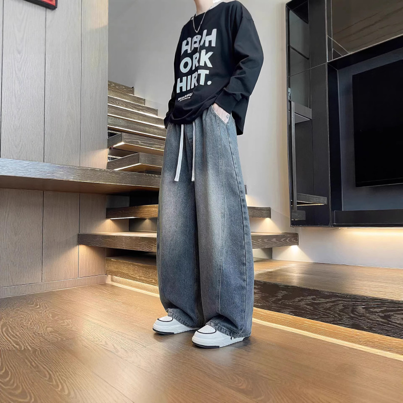 Vintage Jeans for Men, New Drawstring Casual Pants, Loose Straight Wide-Leg Trousers for Young Men Vintage Jeans for Men, New Drawstring Casual Pants, Loose Straight Wide-Leg Trousers for Young Men