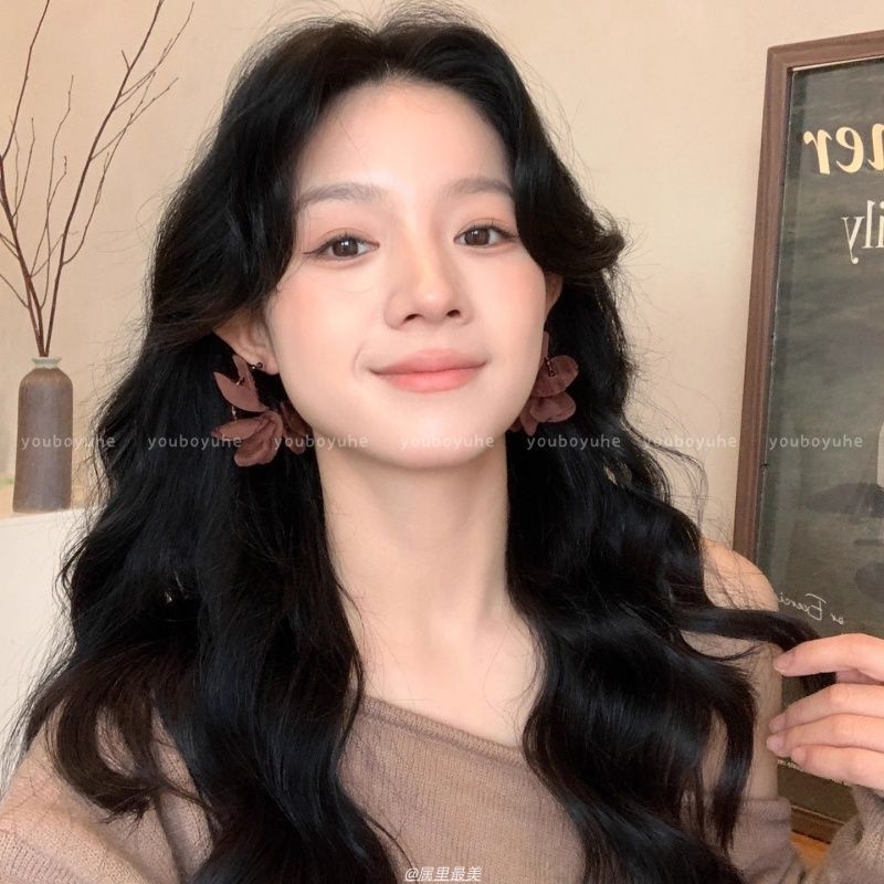 美拉德复古网纱豹纹圈圈耳环女款高级感轻奢耳圈绝美独特夸张耳饰|undefined