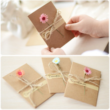 复古牛皮纸干花贺卡 创意简约DIY生日三八女神节 母亲节祝福卡片