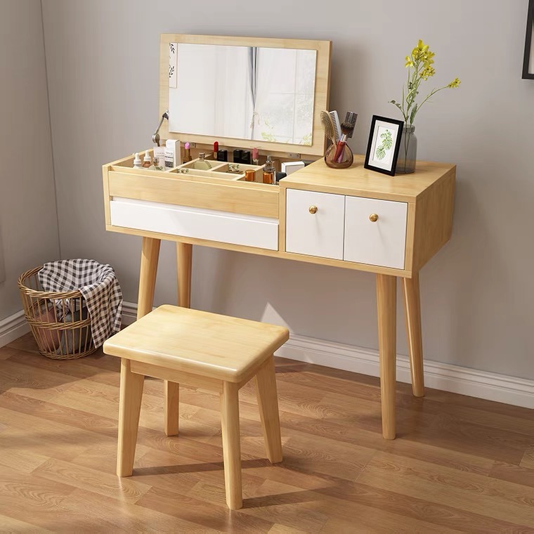 Tocador nórdico de madera maciza para alquiler de dormitorio, tocador estrecho multifuncional, nuevo tocador moderno