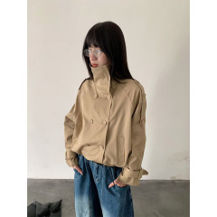 誉一新款2025秋季美式立领外套女时髦洋气复古休闲夹克上衣c8380