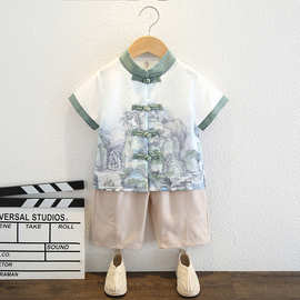 男童古装短袖套装夏季新品古风国学唐装小男孩中国风唐装一件代发