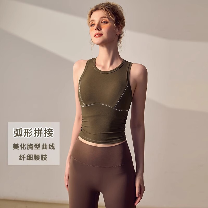 All-In-One Lulu Sports Bra Women's High-Intensity Sleeveless Yoga Vest Tight Outer Wear Pleated Fitness Running Bra