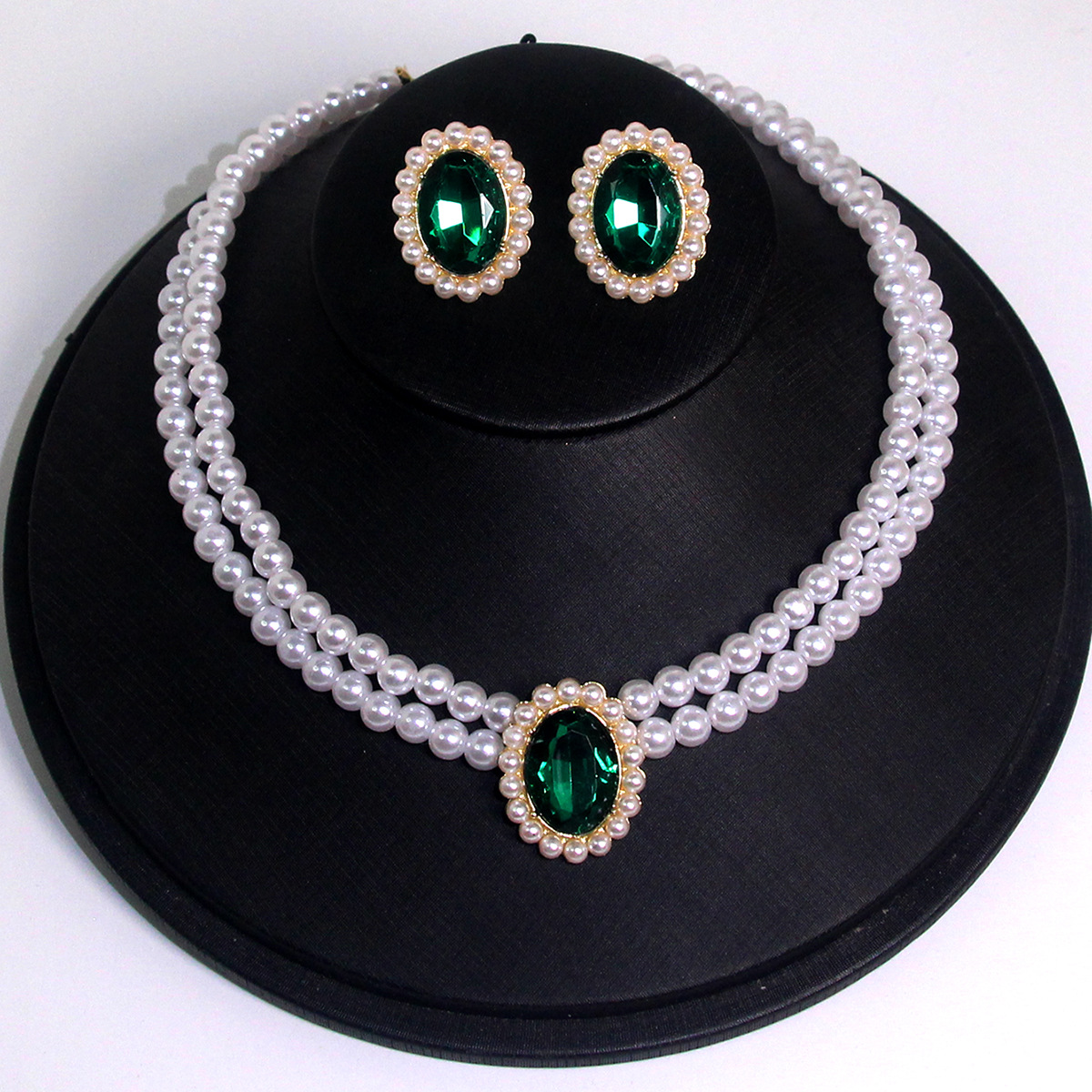 Women's Gender Elegant Luxurious Oval Artificial Crystal Imitation Pearl Beaded Women's Earrings Necklace