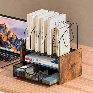 Cross-border three-layer mesh desk storage box wooden desktop file organizer with drawer home office storage rack