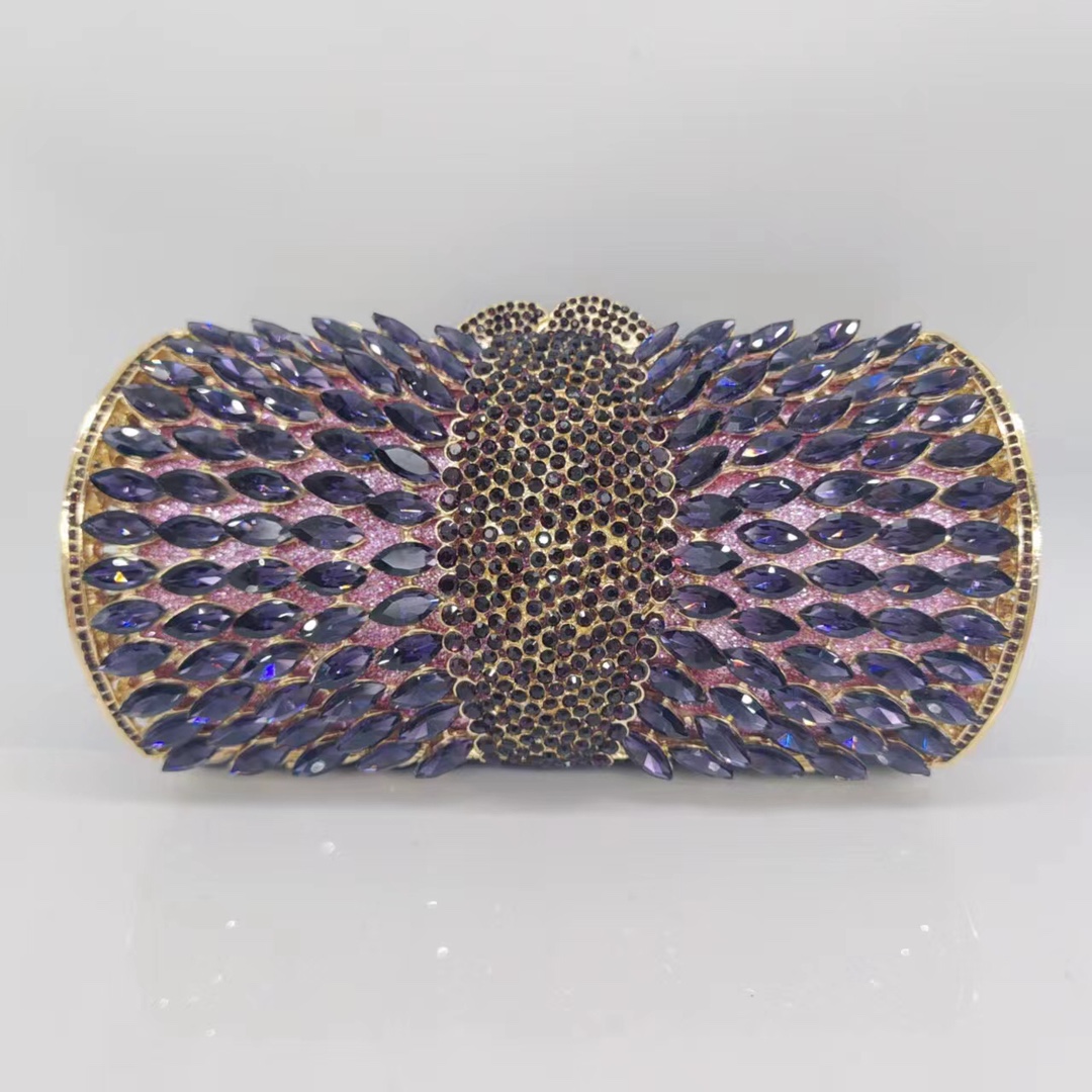 Túi clutch nữ dạ hội đính kim cương giả kim loại rỗng pha lê sang trọng — Đế Vàng Kim Cương, Nền vàng kim cương trắng, Màu tím, Màu bạc chi tiết 15