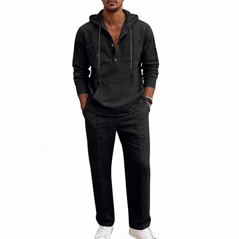 Completo in lino con cappuccio da uomo vestibilità comoda_voghion.com