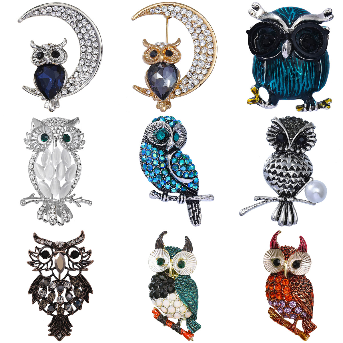 New European and American Cross-border Owl Brooch Women's Personality Creative Animal Men's Collar Pin Suit Coat Pin Accessories