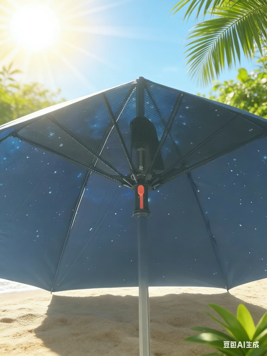 Paraguas de ventilador en aerosol de tecnología negra imprescindible para viajes de verano, protección solar, artefacto de enfriamiento, sombra portátil