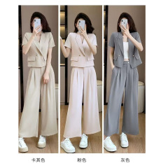 韩版小西装套装女2025夏季款时尚气质优雅显瘦修身短款两件套潮服