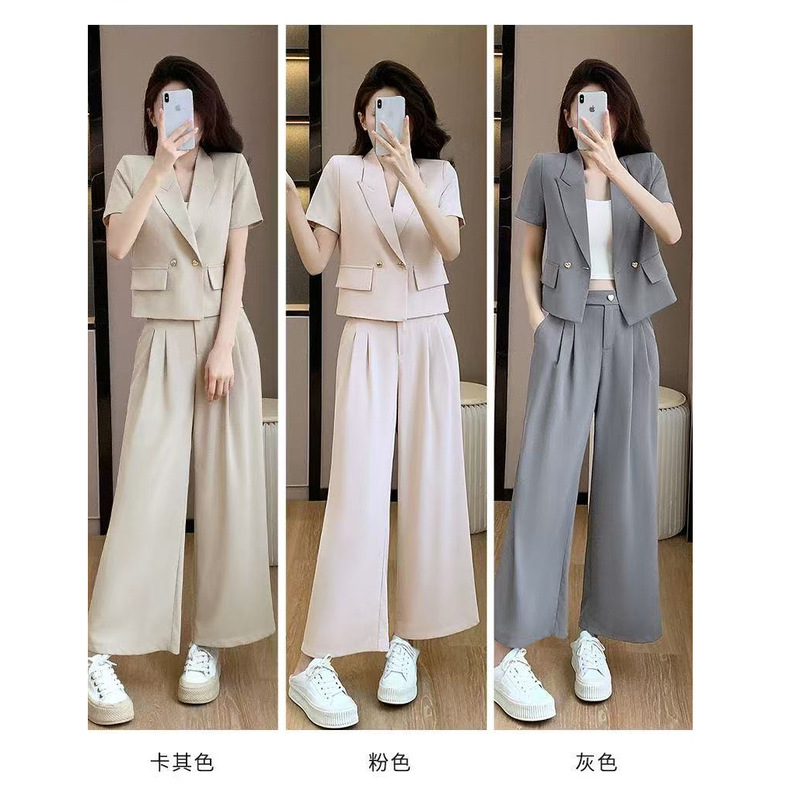韩版小西装套装女2025夏季款时尚气质优雅显瘦修身短款两件套潮服|undefined