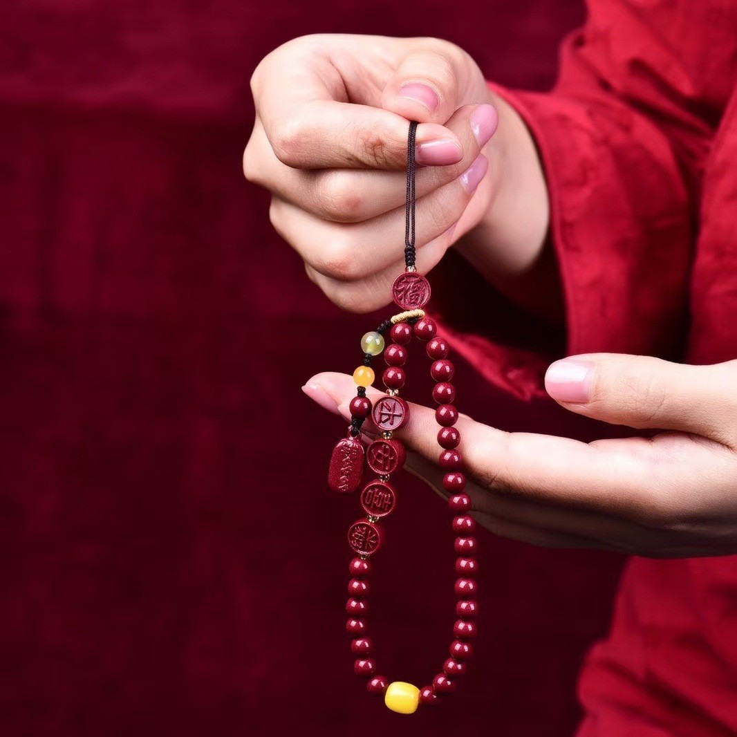 保真紫金朱砂手机链6mm装饰挂件饰品挂绳批发男女钥匙扣新款挂绳