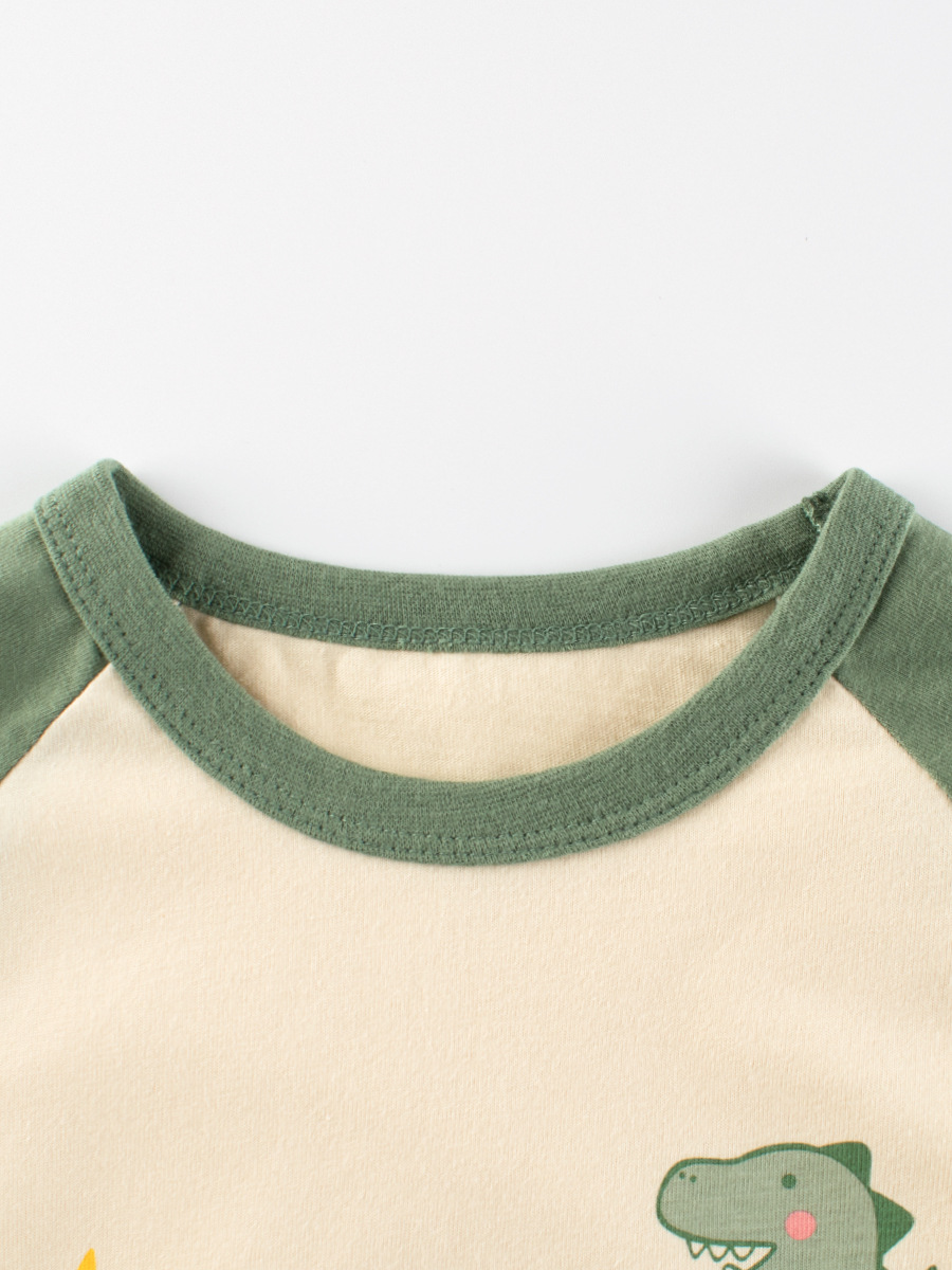 27kids ropa para niños camiseta de manga larga para niños otoño cuello redondo camisa de fondo dinosaurio dibujos animados niños ropa de bebé al por mayor image 3