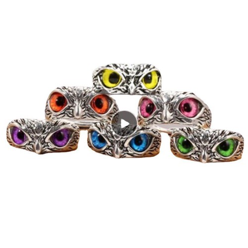 New retro plain silver blue eyes owl ring devil eye ring jewelry female manufacturers wholesale