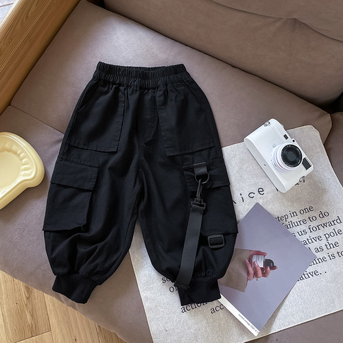 Boys overalls autumn and winter  new style handsome plus velvet pure cotton leggings casual trousers children's pants trendy
