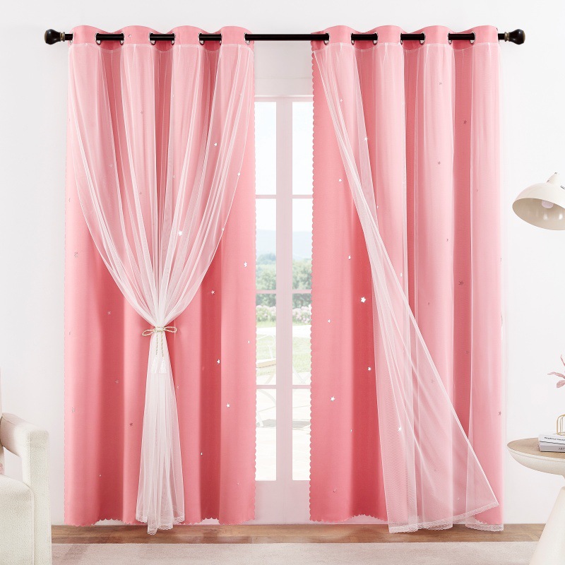 Amazon cortinas transfronterizas doble hueco estrella sombreante cortinas cortinas acabadas de moda cortinas perforadas de sala de estar