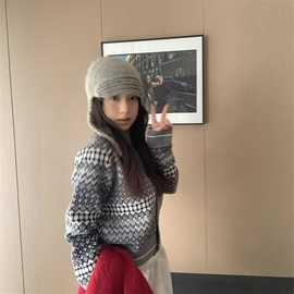 实拍~冬日氛围百搭费尔岛花灰色毛衣外套女宽松短款针织开衫89256