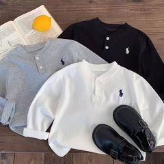 秋季童装新款儿童POLO衫2025新品男童刺绣V领POLO衫宝宝百搭打底T