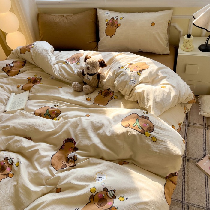 A clase de algodón ultra suave lavado con agua cuatro piezas de madres y bebés cubierta de cama desnuda dormitorio de estudiantes ropa de cama de tres piezas