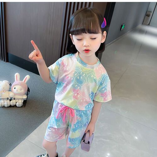Girl's Internet Celebrity Set 2025 Summer New Middle and Small Children's Clothing Girl Baby Summer Short Sleeve Thin Two-Piece Set