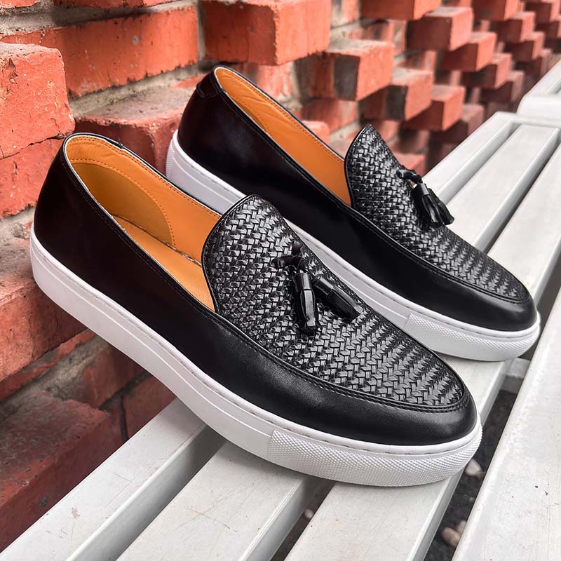 Transfronterizo nuevo más tamaño borla zapatillas hombres de moda europea y americana pasarela slip-on zapatos de cuero de los hombres de negocios personalizados zapatillas de deporte casuales image 4