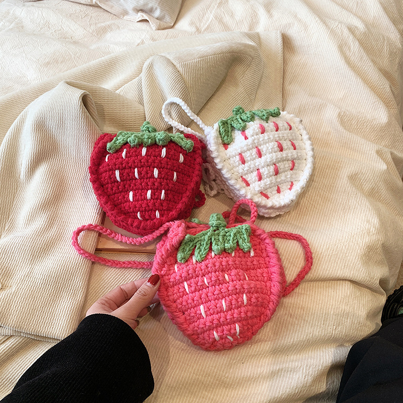 Finished Crocheted Crossbody Bag, Hand-Knitted Bag, Knitted Strawberry Wool Kidsren's Bag, Cute Strawberry Mini Bag