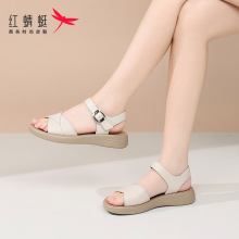 红蜻蜓夏季软底厚底女士凉鞋女款2025新款外穿真皮妈妈配裙子夏天
