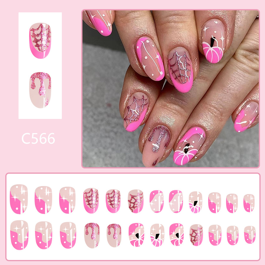 Halloween False Nails With Glitter Pumpkin And Star Designs_voghion.com