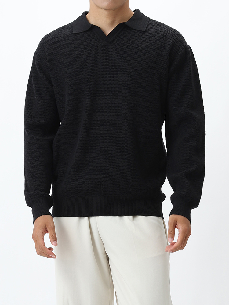 Viejo viento de ganja cuello otoño invierno manga larga polo punto hombre texturas de alto nivel antiarrugas suéter de cuello en V para hombre