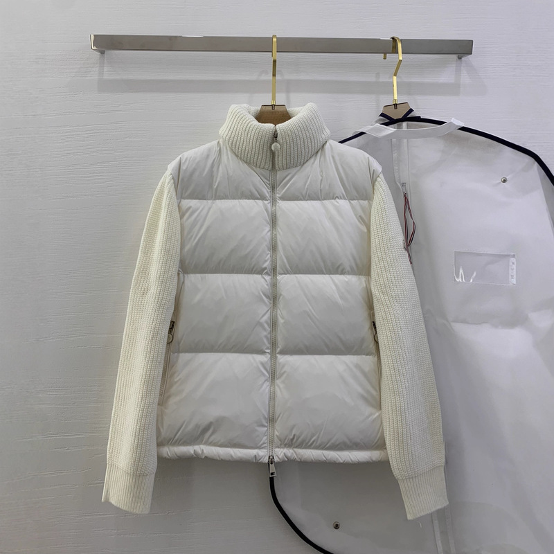 In-Stock Original Label m Mengjia Women's Patchwork Knitwear Stand Collar Sweater 90% White Duck down Jacket Coat