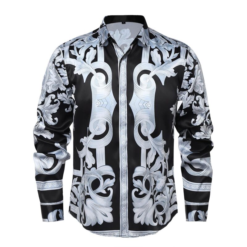 Men's Long-Sleeved Shirt with High-Definition Print, White Shirt for Hawaiian Vacation, Outdoor Social Gatherings, Men's Top Men's Long-Sleeved Shirt with High-Definition Print, White Shirt for Hawaiian Vacation, Outdoor Social Gatherings, Men's Top