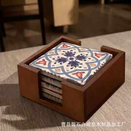 跨境木质桌面纸巾盒办公室便签整理盒餐厅方巾置物盒杯垫储物盒