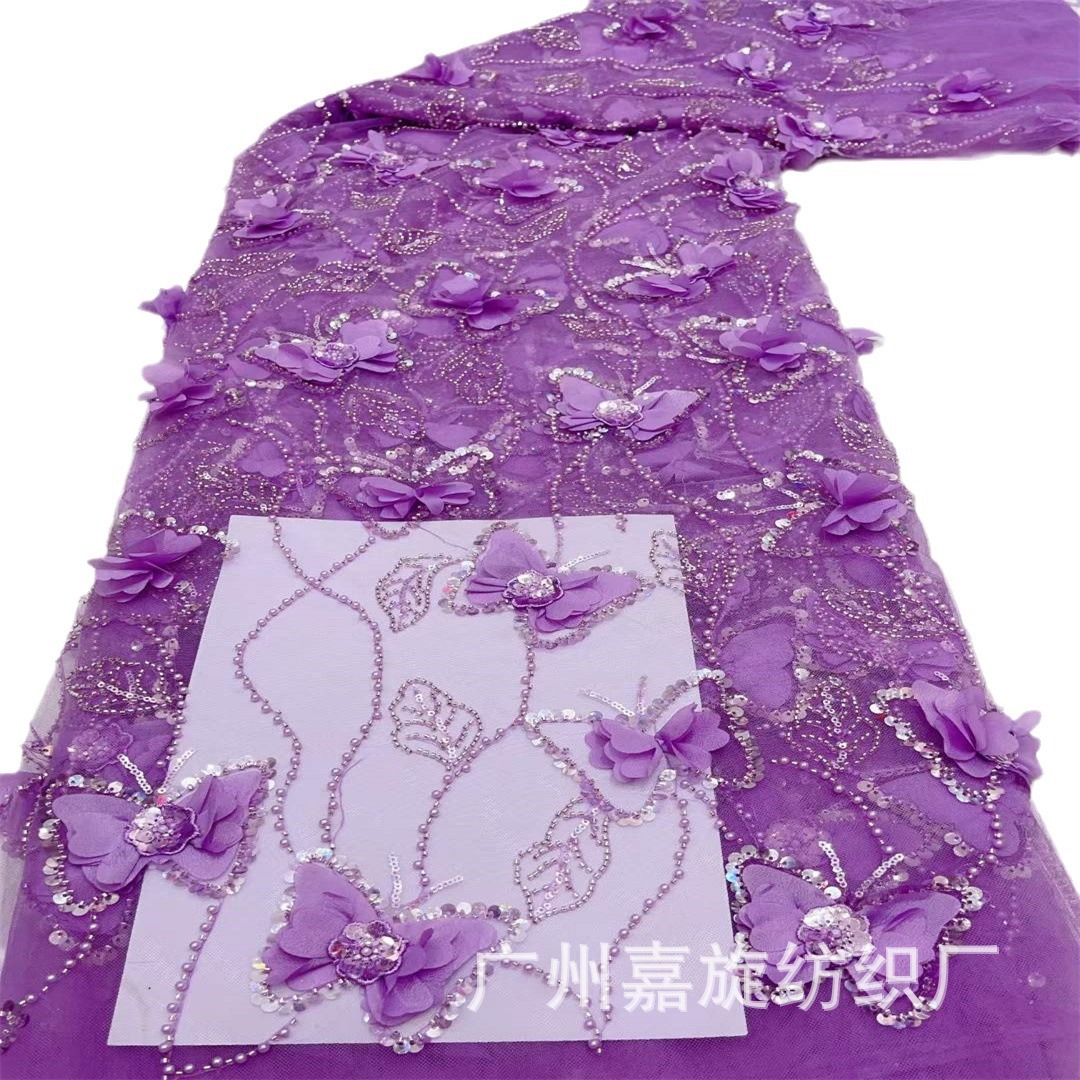 Nueva flor de mariposa tridimensional tubo de cuentas hecho a mano lentejuelas tela bordada vestido fresco pequeño tela para niños JX4146 image 6