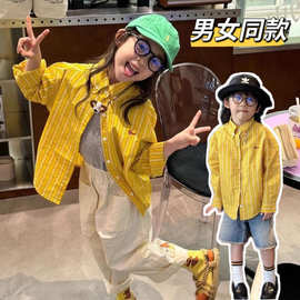 儿童秋季时髦条纹衬衫2026秋季新款中小童百搭长袖上衣男女童衬衫