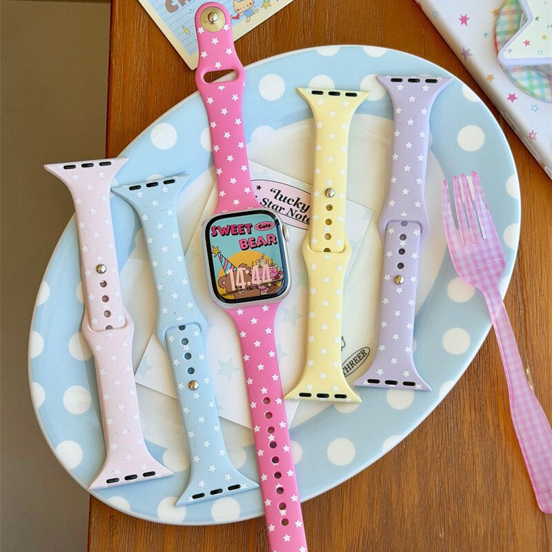 Polka Dot Star Silicone Watch Strap Suitable for Apple S10 Watch S11Iwatch9 New Model Applewatch876Se Polka Dot Star Silicone Watch Strap Suitable for Apple S10 Watch S11Iwatch9 New Model Applewatch876Se