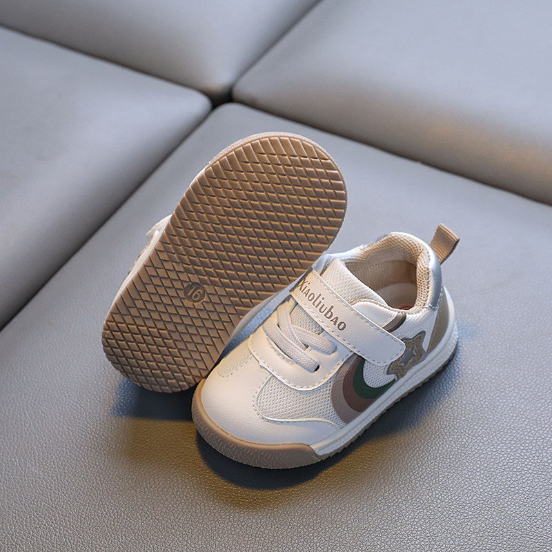 2024 otoño nuevo estilo niño zapatos blancos punta redonda malla fondo suave velcro antideslizante moda niñas zapatillas casuales