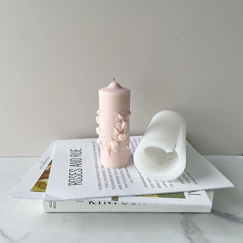 Tallada cilíndrica aromaterapia vela molde de estilo europeo de lujo retro tallado floral aromaterapia difusor molde de silicona