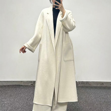 纯色系双面呢中长大衣含苏力贝贝安哥拉赫本风时尚外套女气质通勤