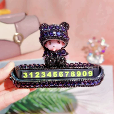 Car temporary parking number plate, car parking sign ornament, diamond-encrusted, popular style for girls (Nömrəli dayanma kartı) - mongqiqi-gemstone-series-mysterious-purple