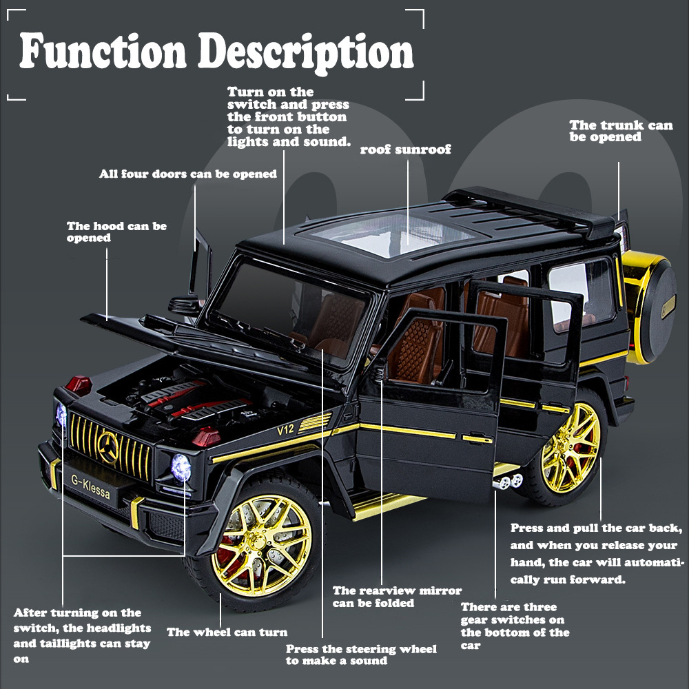 Modelo de coche de aleación G63 AMG a escala 1/24, coche de juguete para niños.