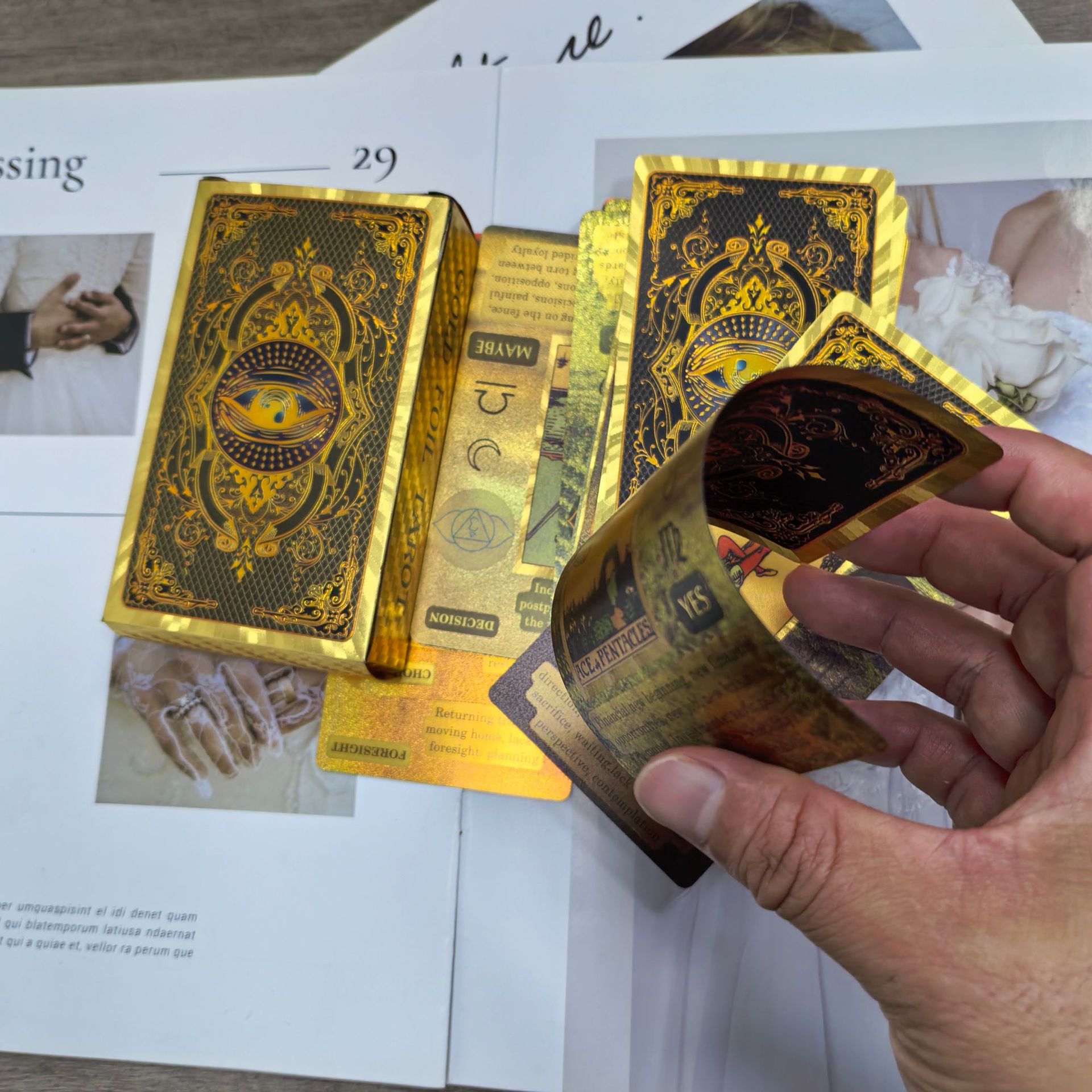 Tarot Cards Gold Foil Waterproof Board Game Set Full Deck_voghion.com