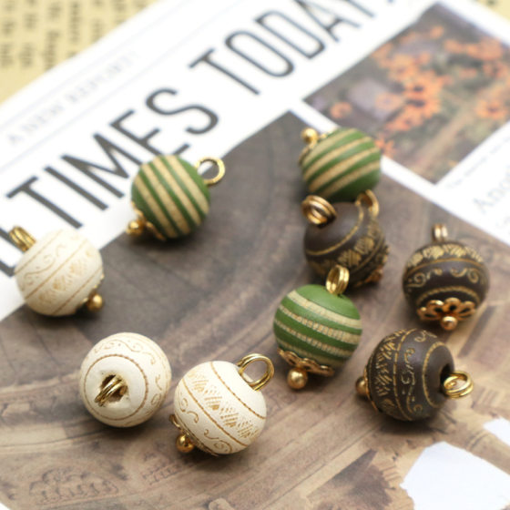 New Chinoiserie Engraved Wooden Ball Button Wooden Bead Button Cheongsam National Style Clothing Decorative Buckle diy Jewelry Accessories